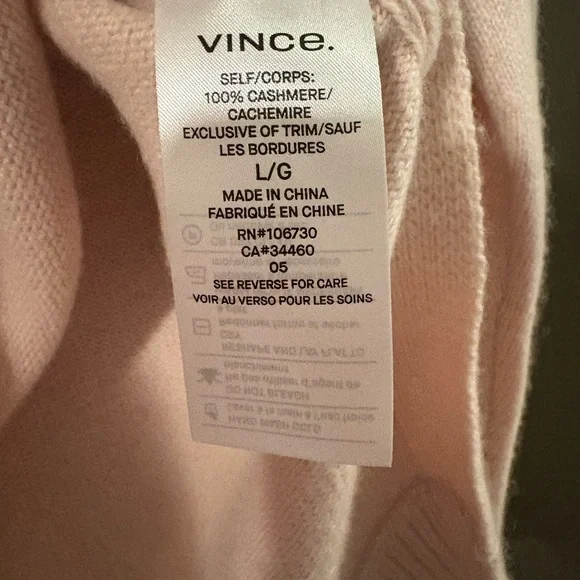 Vince Blush V-Neck 100% Cashmere Sweater
